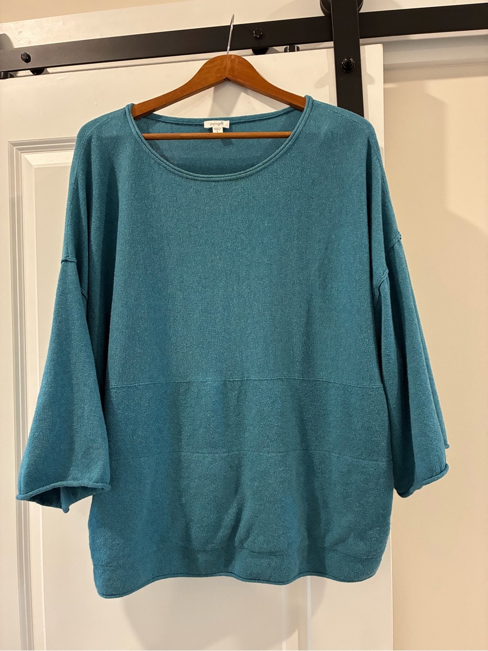 Relaxed Teal Large L Cotton Cashmere oversized  Scoop Neck Sweater by People